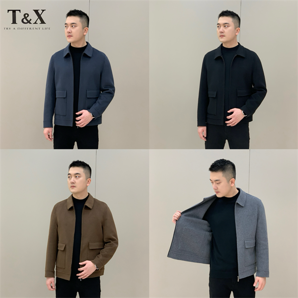 凡瓦男士秋冬季新款商务休闲时尚修身翻领夹克短羊毛外套（0213）