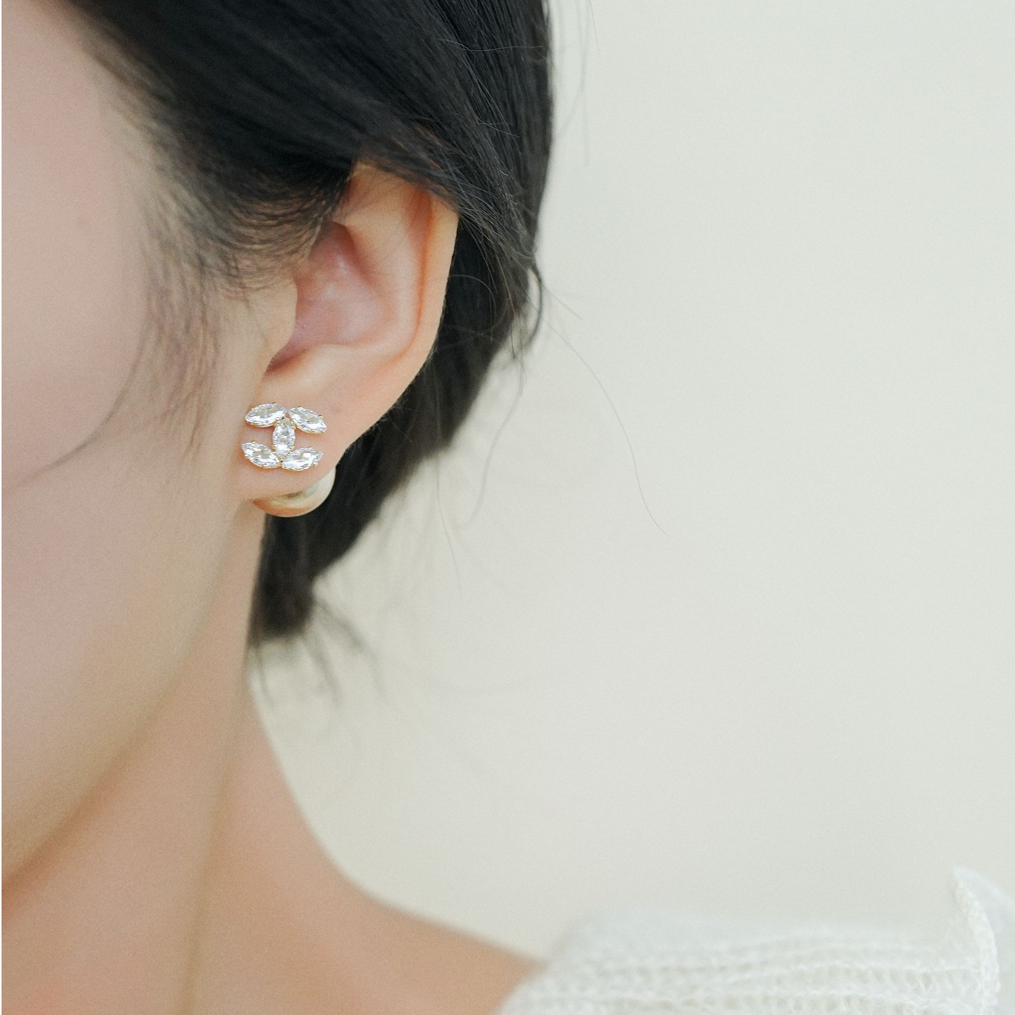 铜合金耳饰 925银针2025新款小香风香槟金色耳钉多戴气质小众耳环