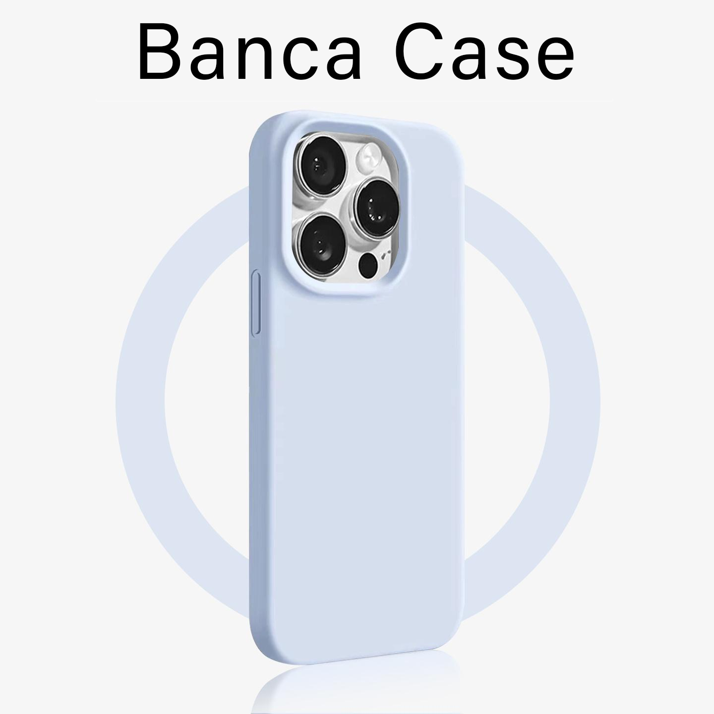 BANCA浅蓝色肤感糯米壳适用苹果16/15promax手机壳iPhone14/13/12