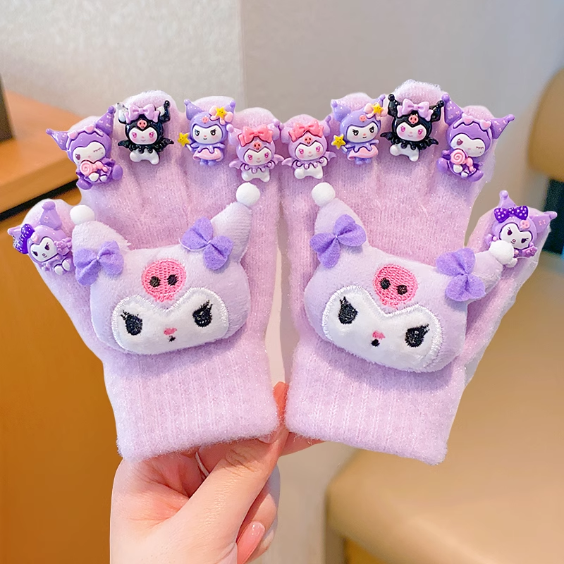 儿童新年库洛米手套冬季保暖防冻男女童卡通DIY宝宝加厚五指手套