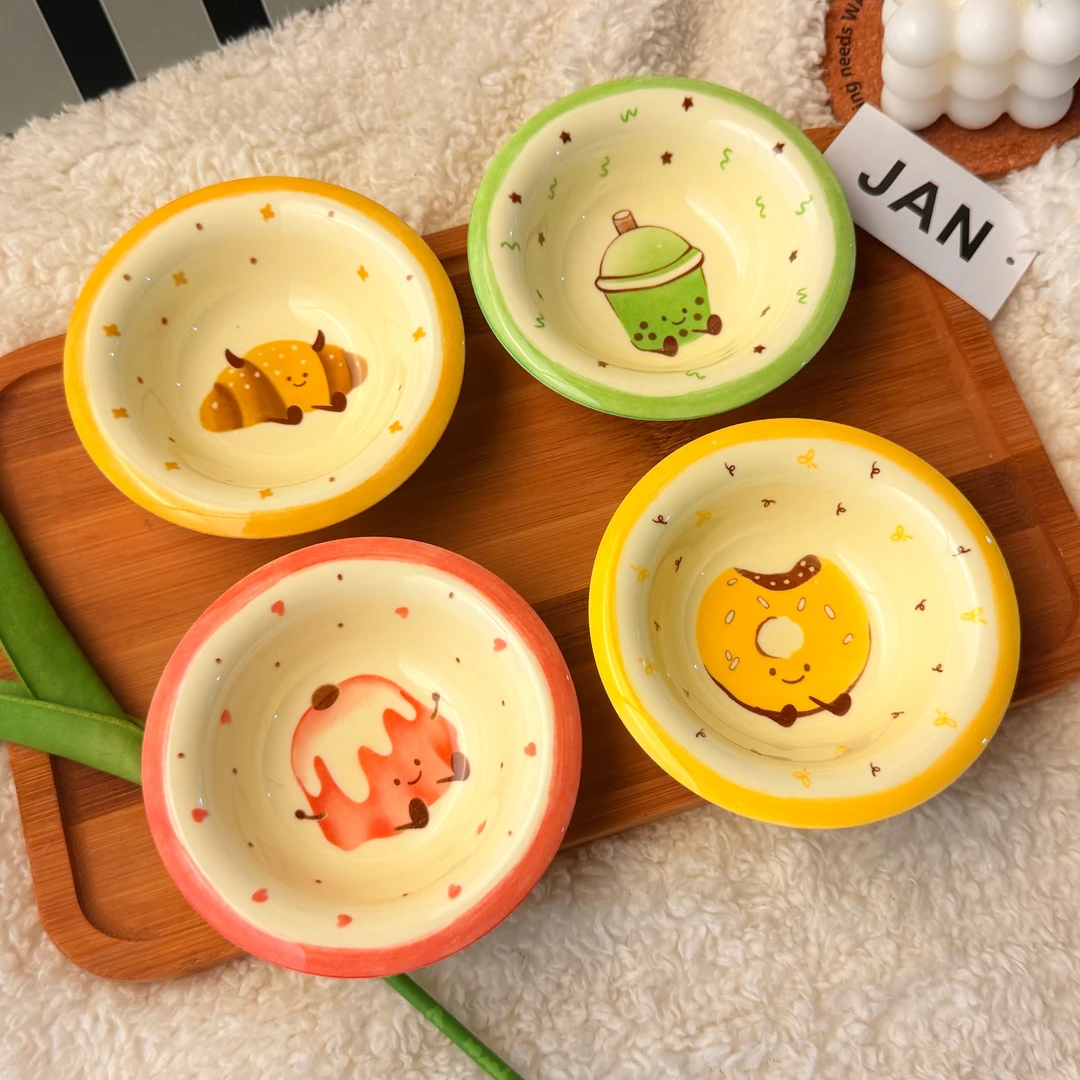 【四碟】 甜点可颂陶瓷釉下彩蘸料碟家用卡通可爱酱油醋碟寿司碟