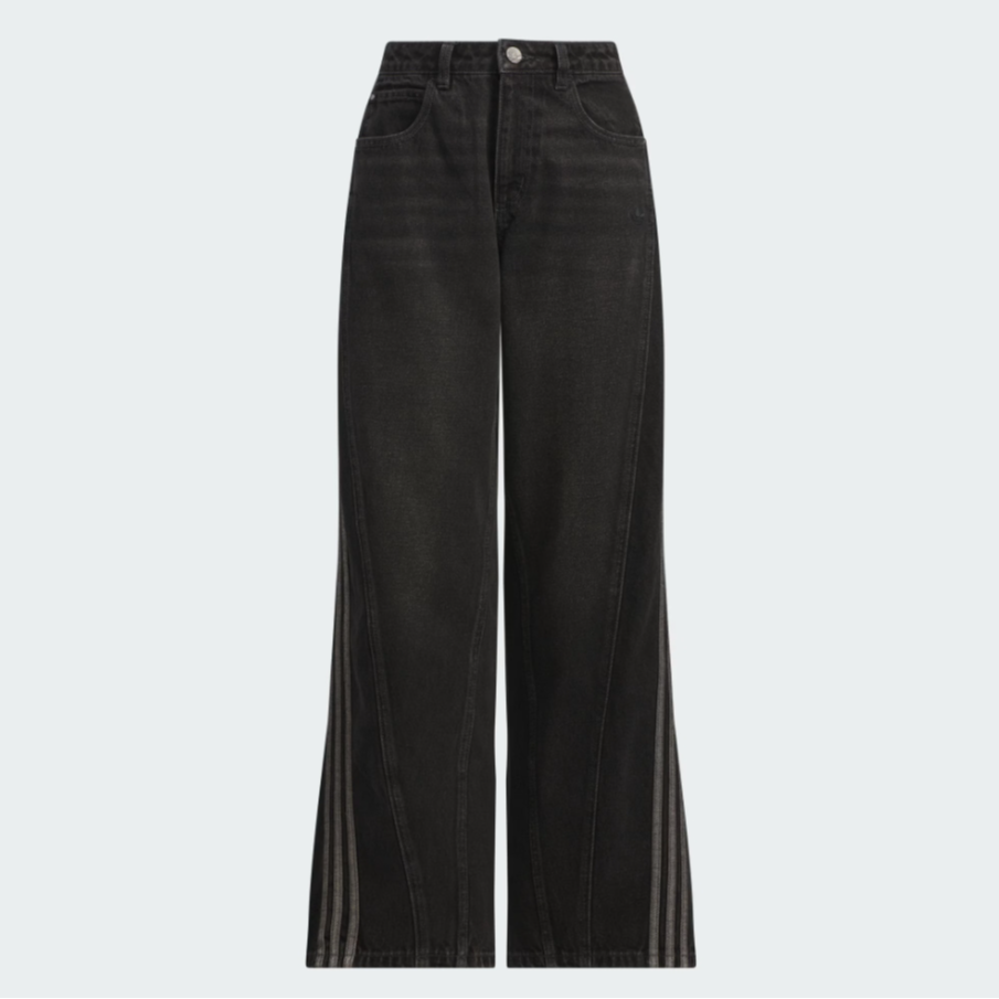 阿迪达斯三叶草 蛇年新年款纯棉牛仔阔腿运动扭扭裤JX6865