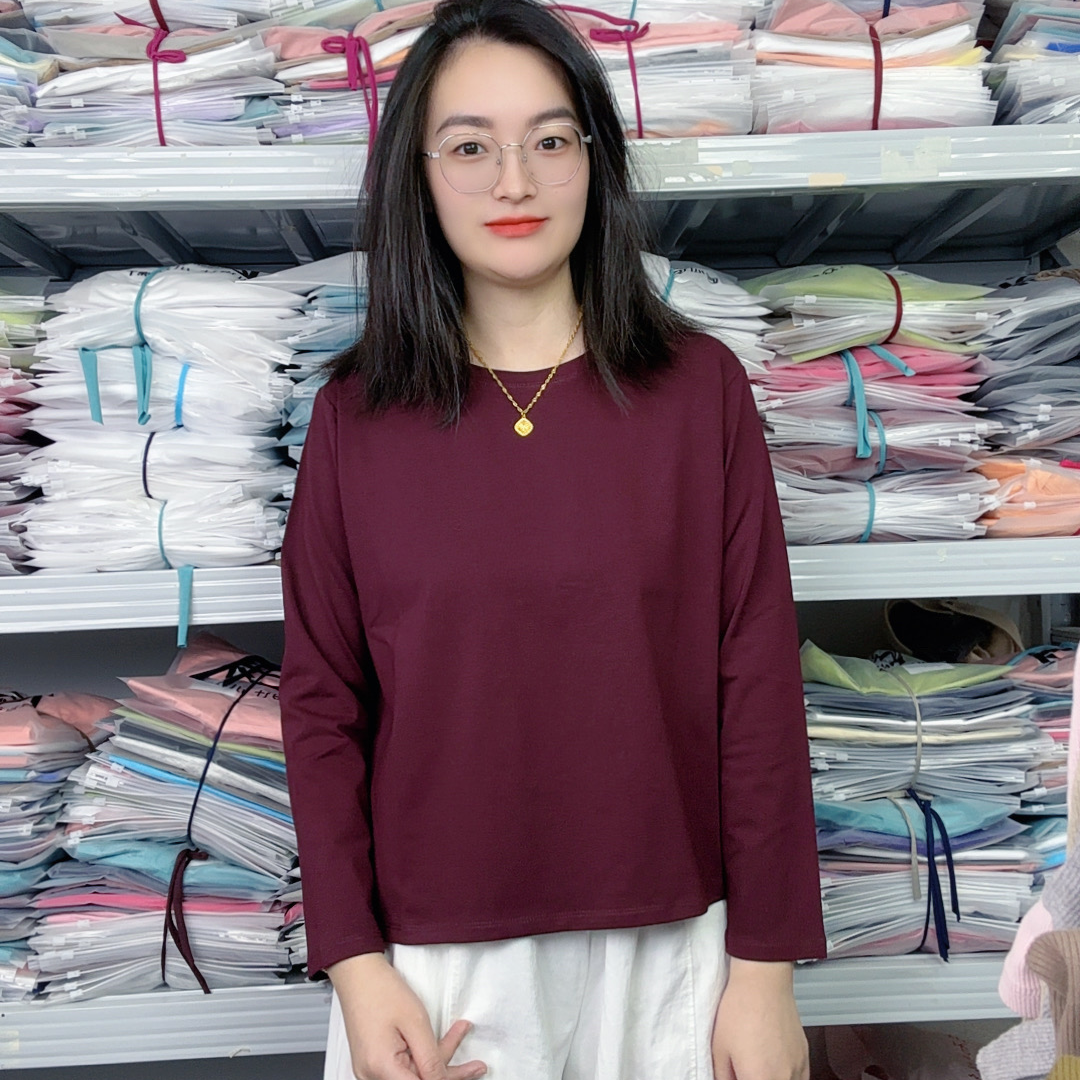 巧克丽色长袖 2025新款秋冬打底衫内搭外穿宽松舒适中式极简纯色