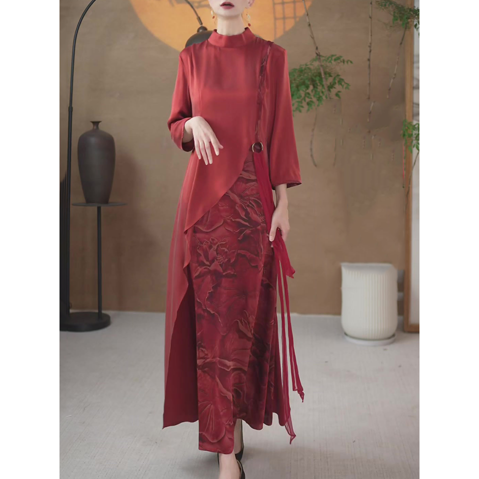 新中式时尚改良旗袍假两件连衣裙2025春秋新款文艺风减龄显瘦旗袍