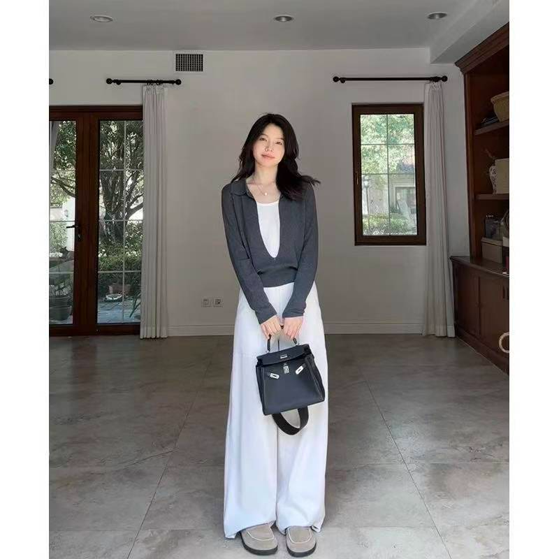 2025春秋新款复古假两件撞色长袖针织衫女时尚百搭显瘦上衣762