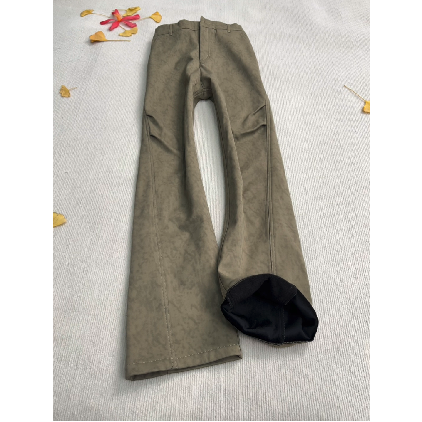 暗纹vintage加绒加厚裤子男秋冬季直筒vibe风褶皱扎染斜切迷彩裤