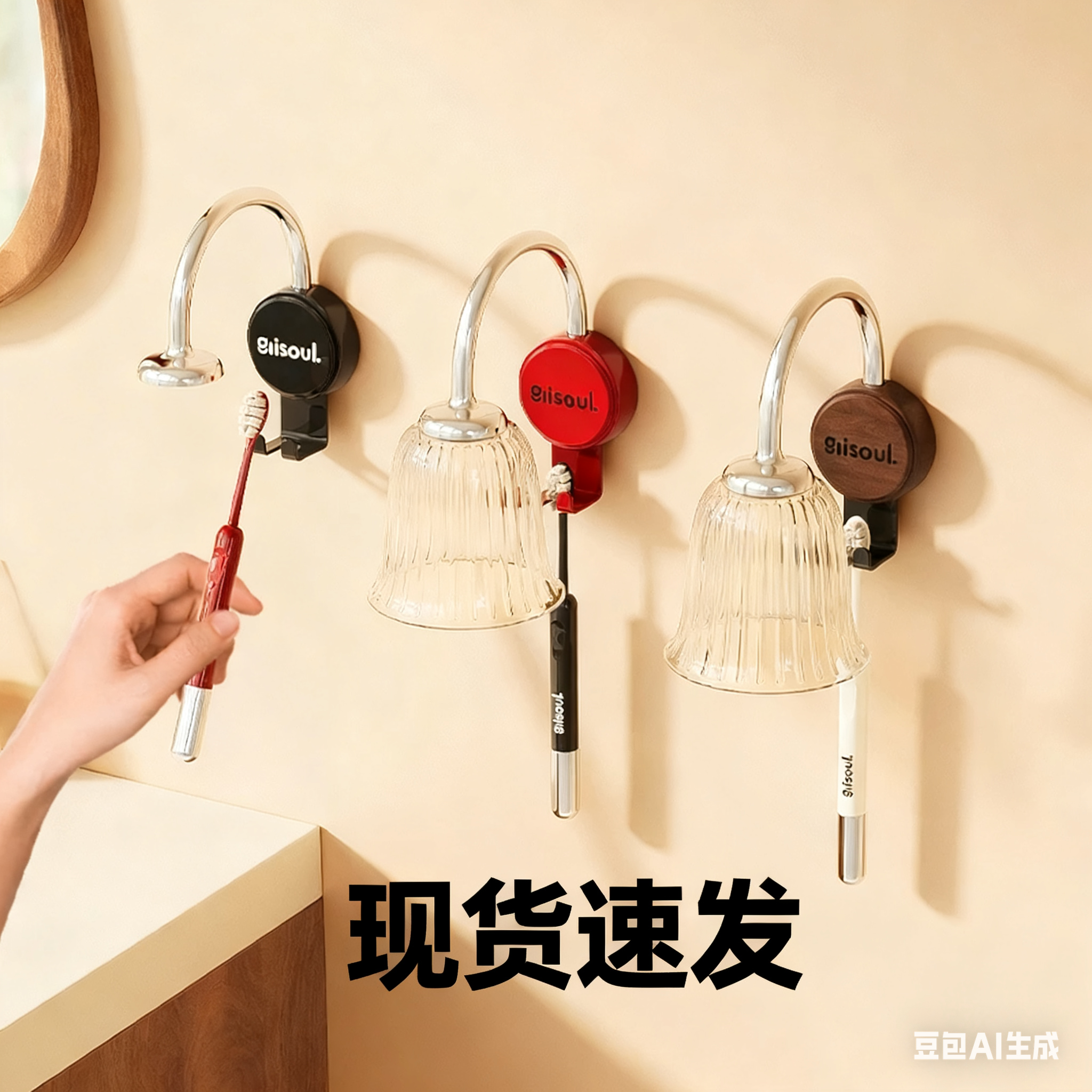 牙刷置物架壁挂式免打孔磁吸漱口杯卫生间刷牙杯牙刷挂架洗漱套装