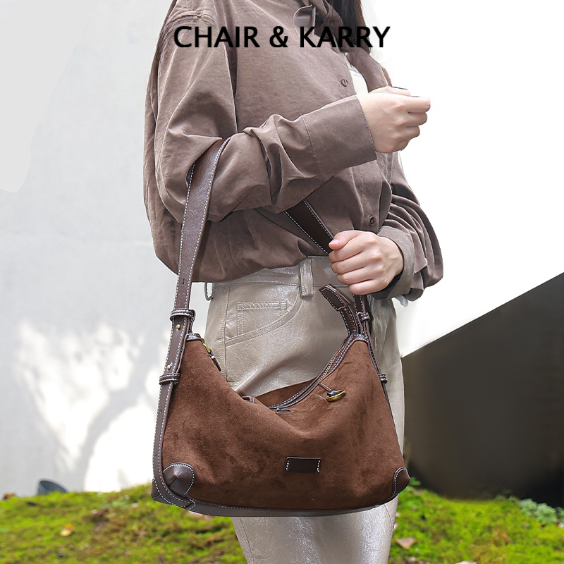 循迹系列浅行麂皮绒hobo包秋冬新款大容量通勤饺子包单肩斜挎包女