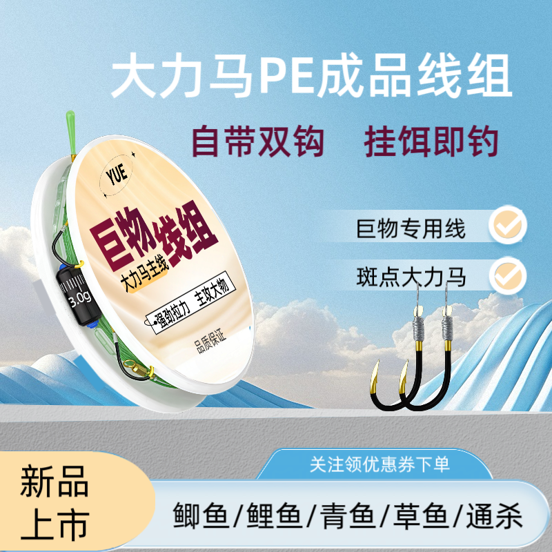 D1正品加固鱼线主线套装成品双钩大物青鱼鲢鳙主线大力马线pe顺滑