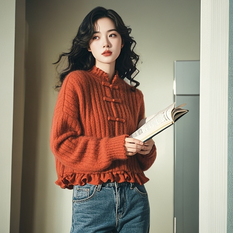 国风慵懒高级感超好看奶呼呼软糯设计感橘色新中式针织毛衣女秋冬