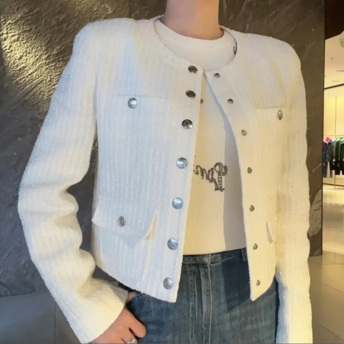 AMASS/阿玛施 新款短外套时尚走秀款圆领单排扣小香风外套5400827