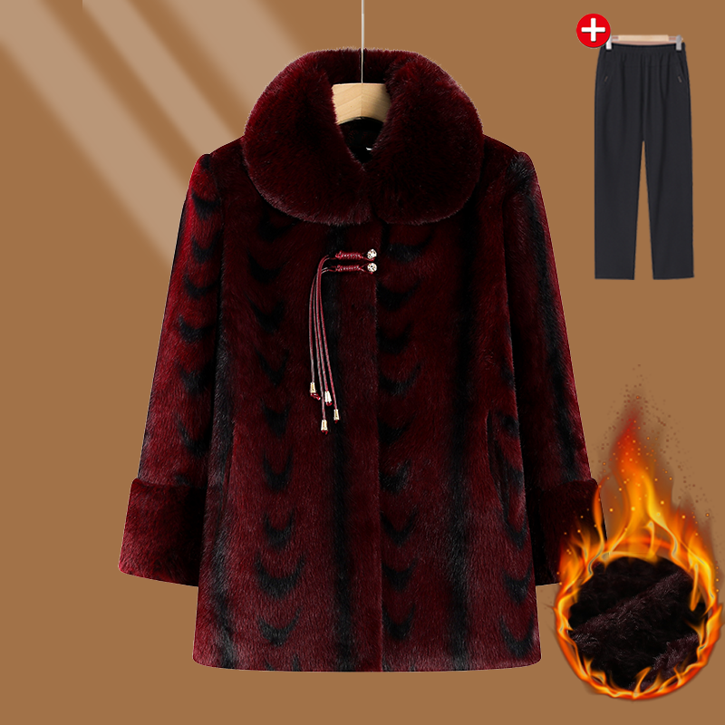 洋气奶奶冬装新中式外套老太太仿貂绒中长款大衣妈妈加绒加厚棉袄