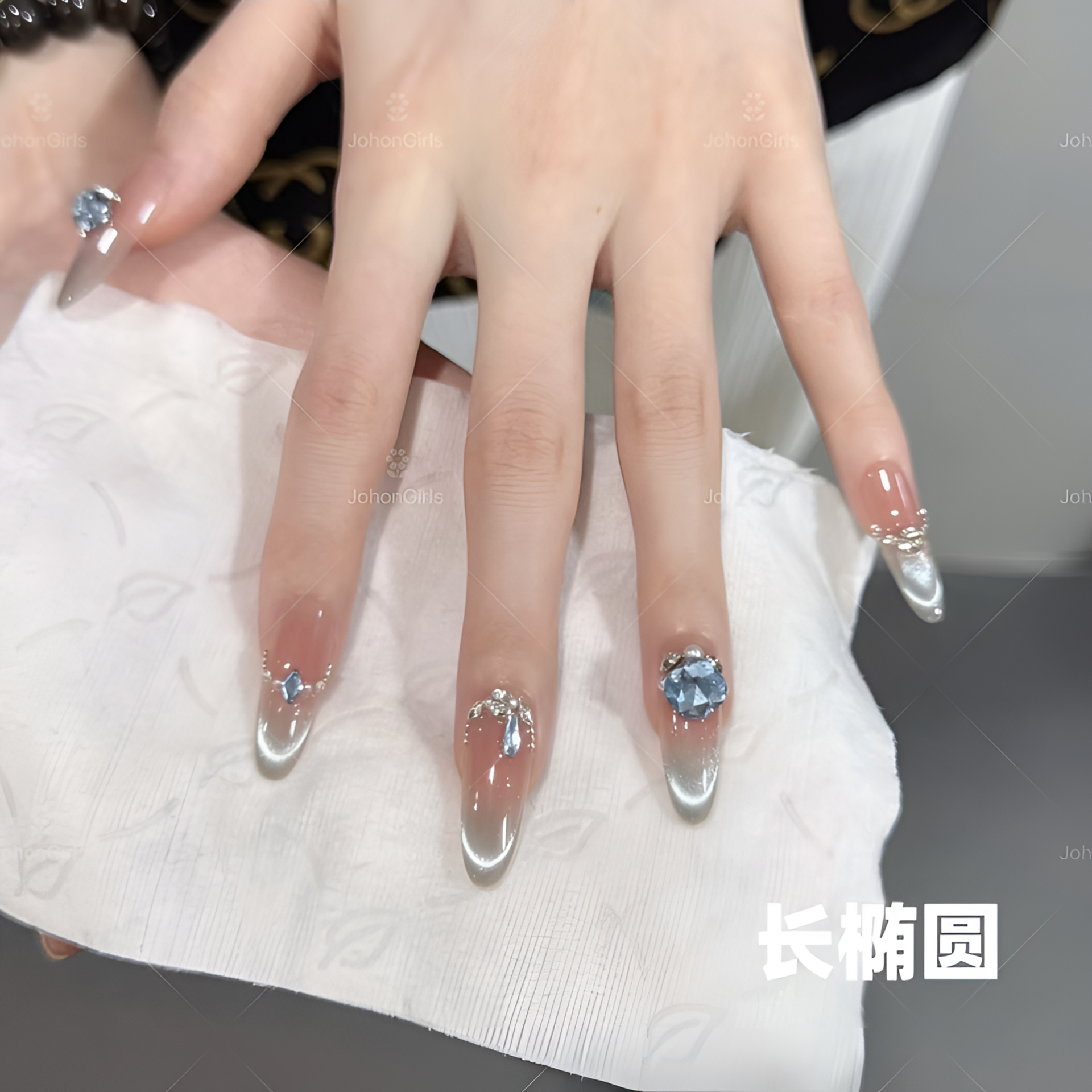 JohonGirls'/琴岛小嫚【水星记】夏季猫眼镶钻宝石显白手工穿戴美甲