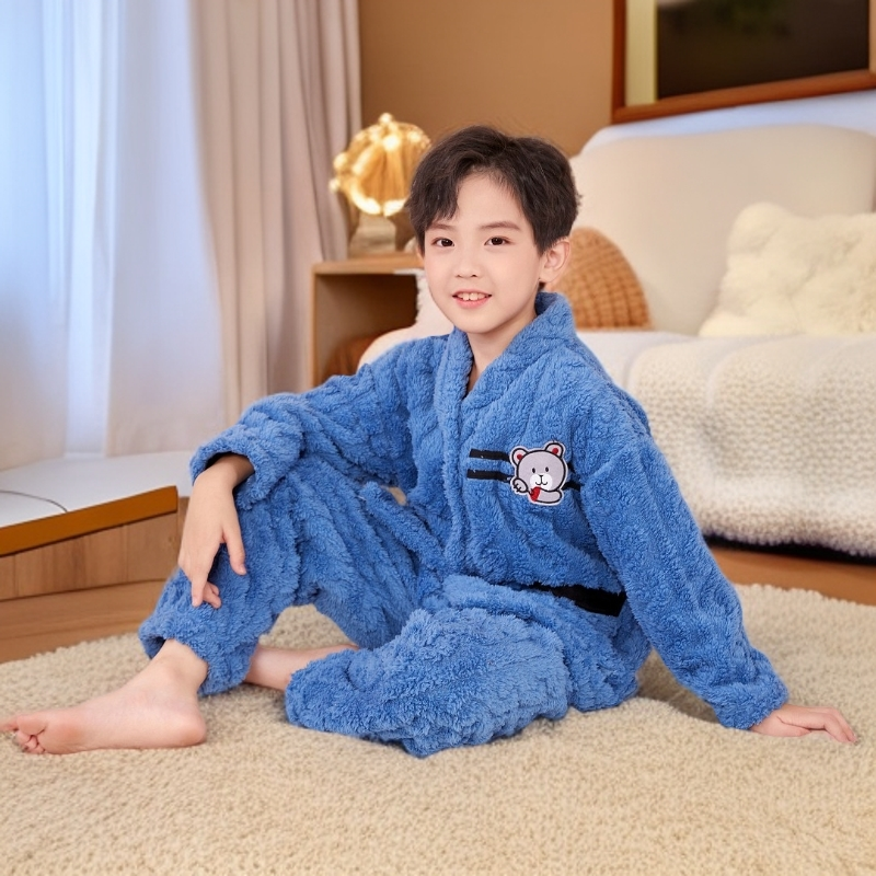 儿童加厚秋冬季法兰绒睡衣男童女童装珊瑚绒小中大宝宝家居服套装