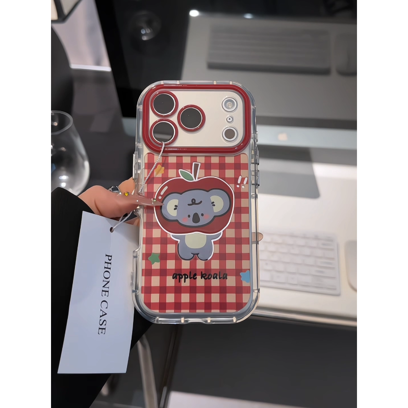 红格纹苹果考拉适用苹果17promax镜面手机壳新款华为vivo小米OPPO