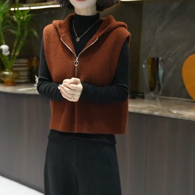 [工厂直销套装]秋冬高级感轻奢双拉链叠穿针织马甲半高领长袖H026