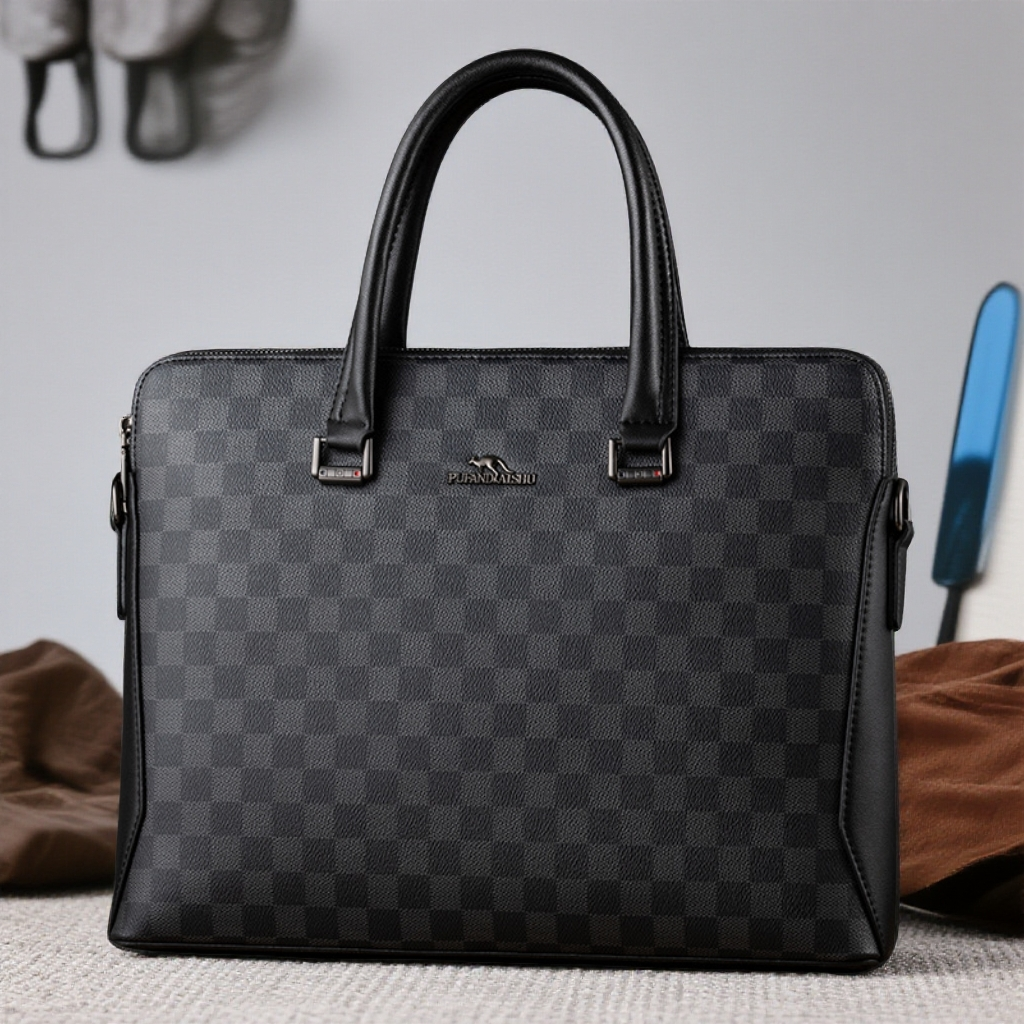 双拉链男士男款手提包轻奢商务公文包多隔层大容量钱包男士男款