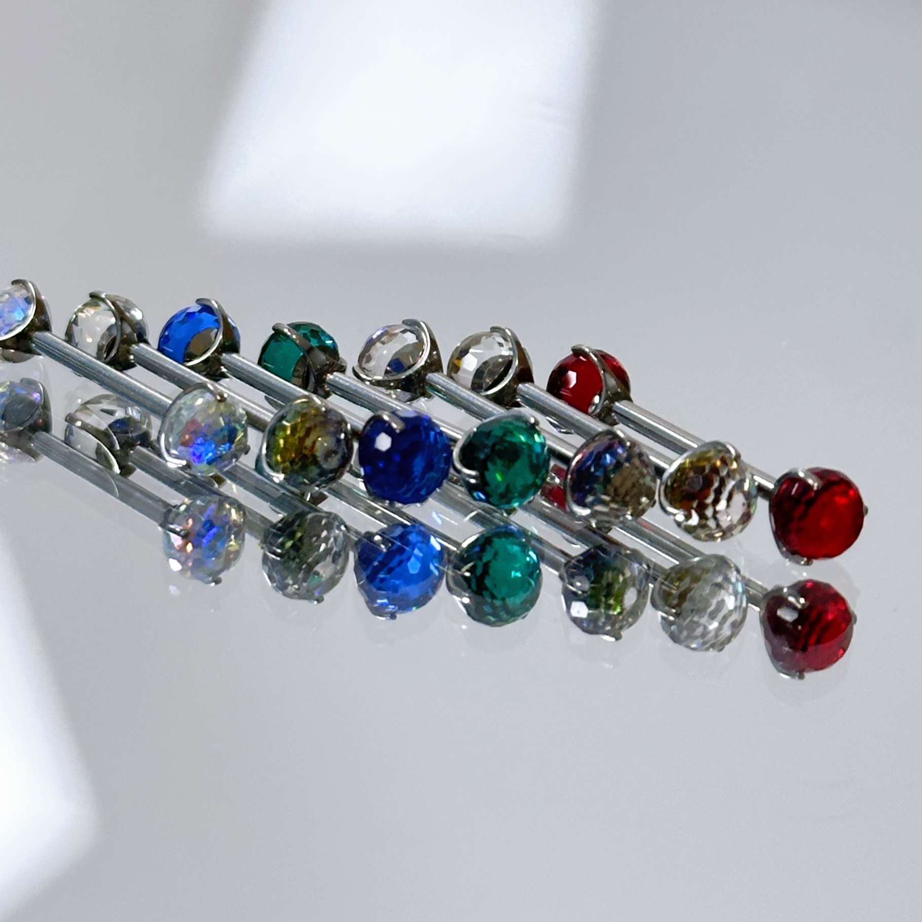 钛合金锆石耳饰 爆闪水晶百慕大蓝小灯泡舌钉钛合金穿刺辣妹气质