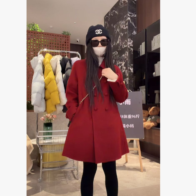 宿慕SUMU 12-25  2025冬女式时尚小翻领双排扣一手长大衣C53109