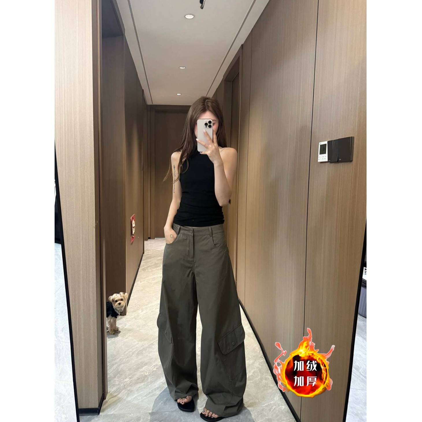 加绒加厚时尚潮流白色牛仔裤女冬季休闲裤宽松百搭阔腿裤拖地裤子