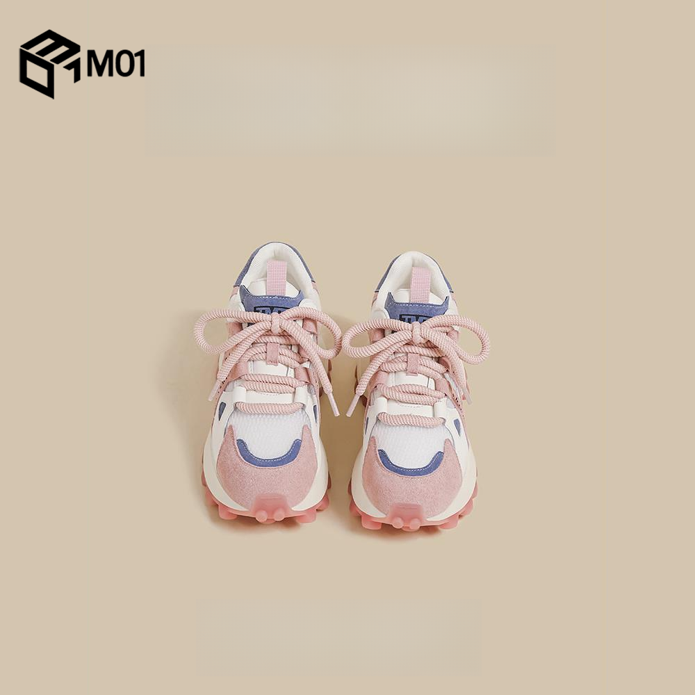 M01夏季新款厚底德训鞋女粉色果冻底时尚休闲潮鞋运动阿甘老爹鞋