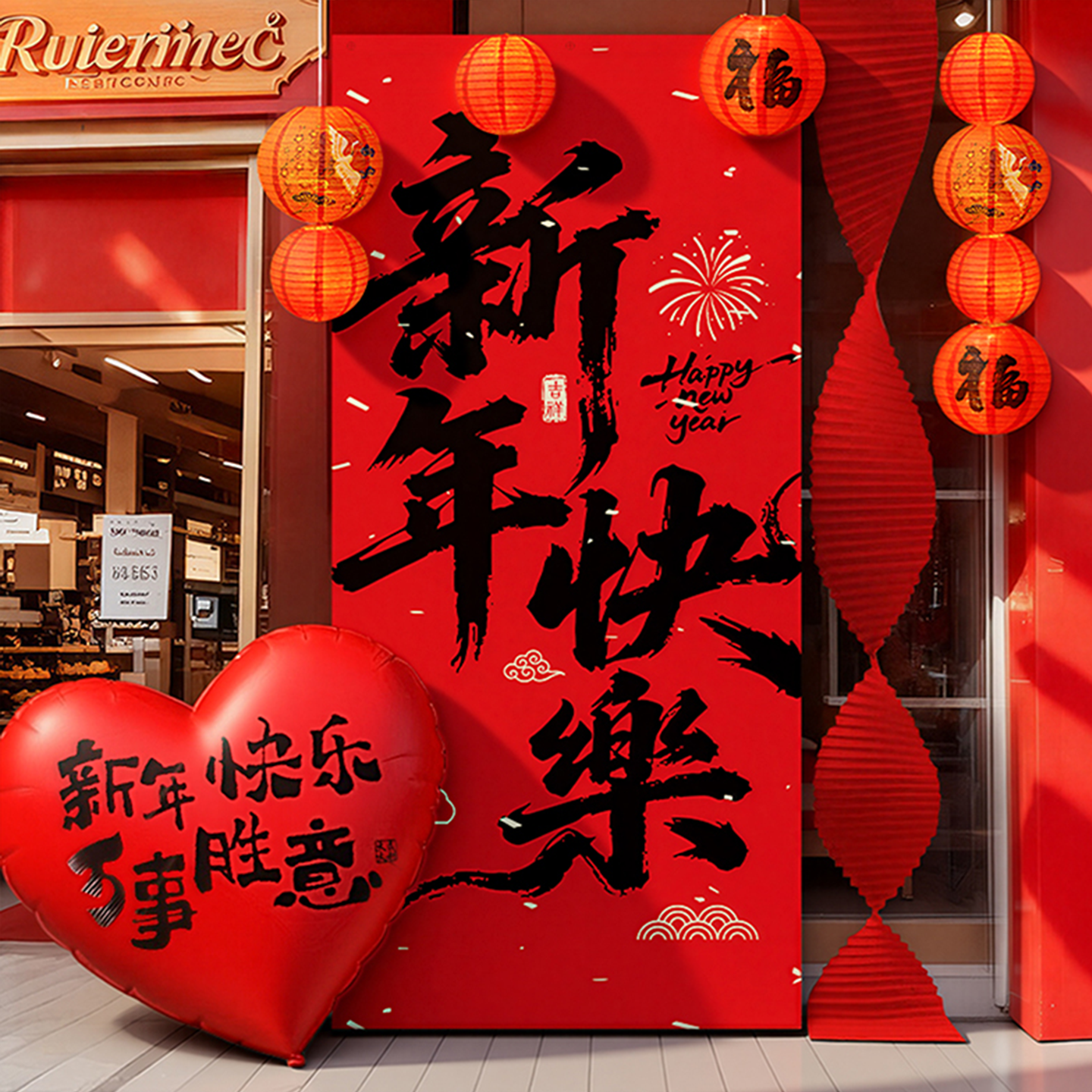 2026新年春节马年大挂布灯笼挂饰元旦商场橱窗幼儿园装饰氛围布置