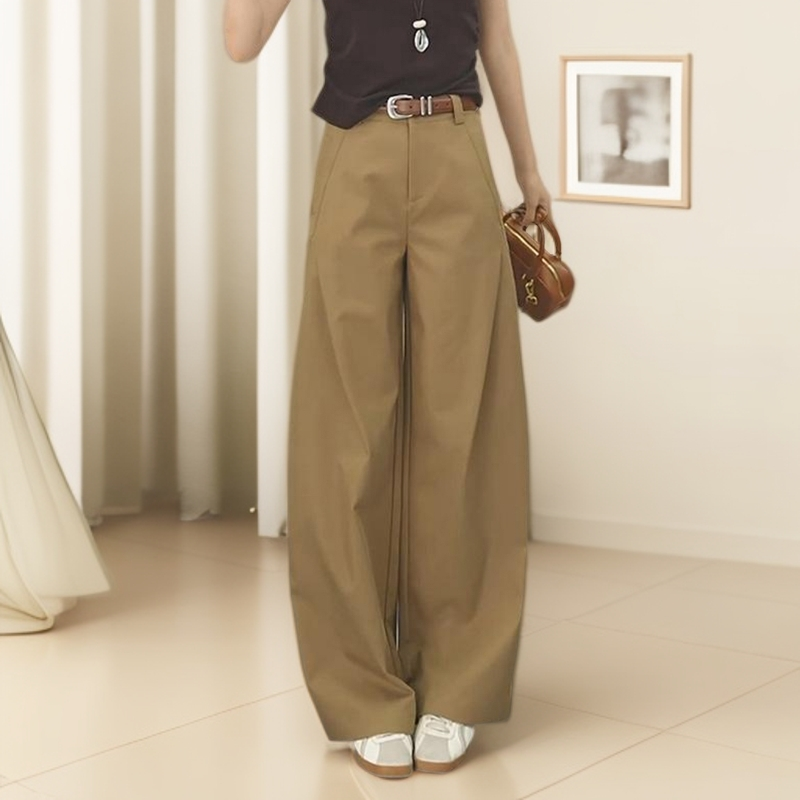 风笛裤舒柔特阔腿裤女2025秋季新款高腰显瘦宽松抗皱百搭休闲裤子