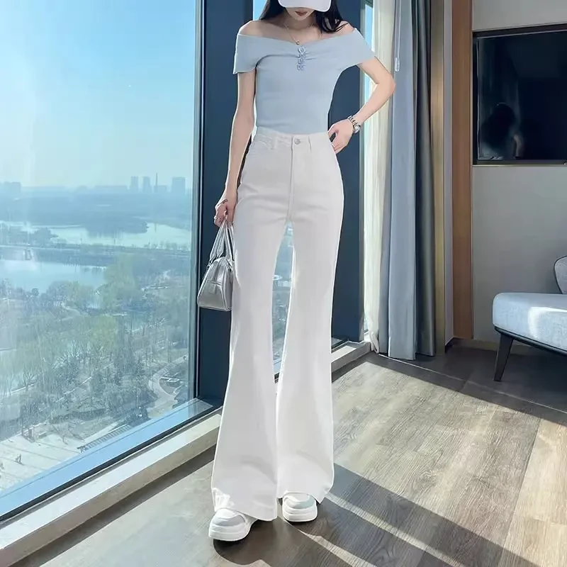 白色微喇牛仔裤女夏季2025新款宽松显瘦百搭垂感阔脚喇叭裤女
