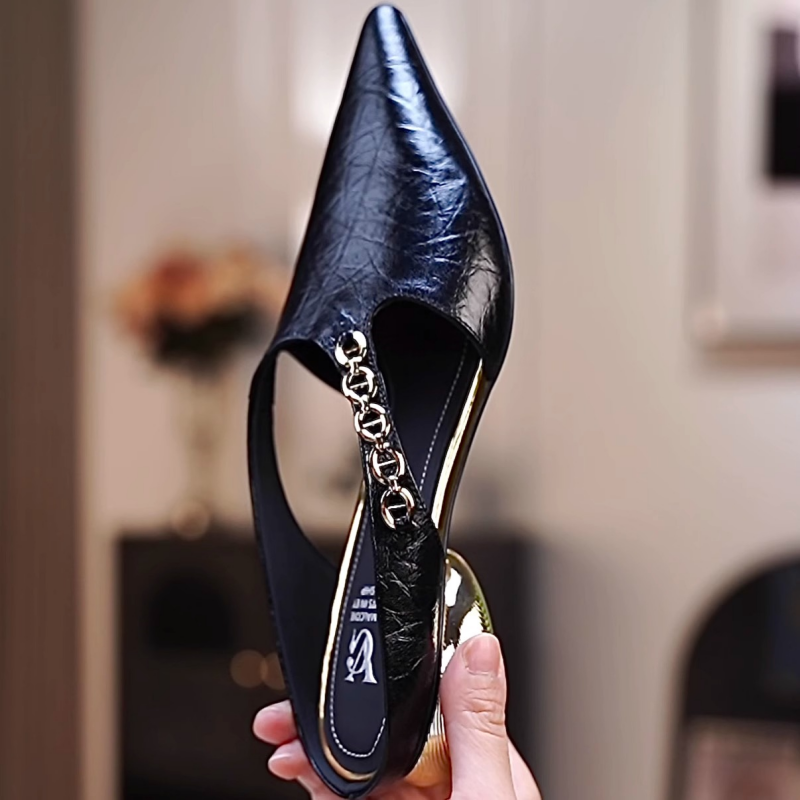 法式气质镂空包头尖头拖鞋女2025夏季新款巴洛克风穆勒半托凉鞋