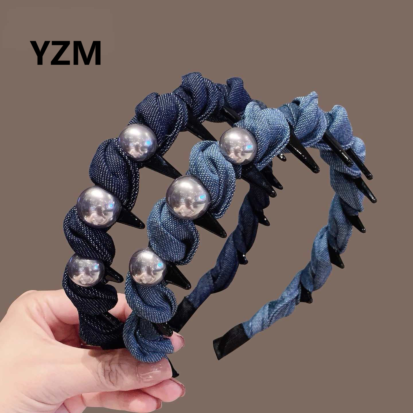 俞之美YZM韩系原创设计牛仔发箍珍珠压发卡碎发卡增高颅顶头箍女