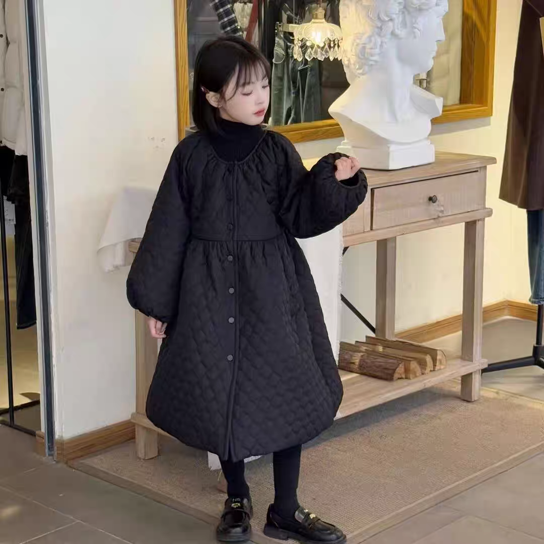 现货！2025秋冬女童长款棉服加厚洋气韩版保暖加绒款+黑色打底衫