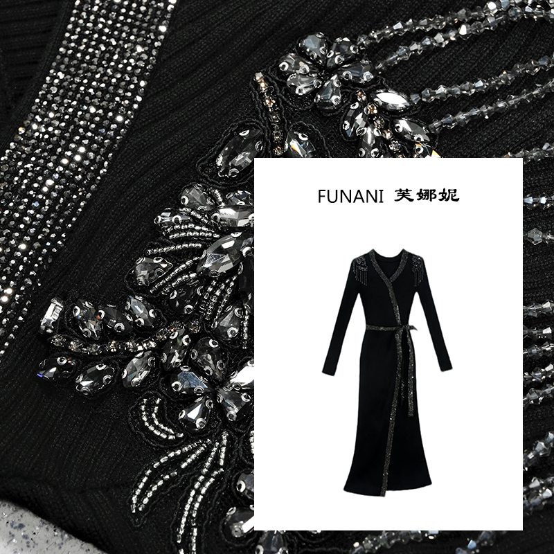 芙娜妮【优雅姿态】2025秋冬新款气质修身显瘦针织连衣裙女F2530464