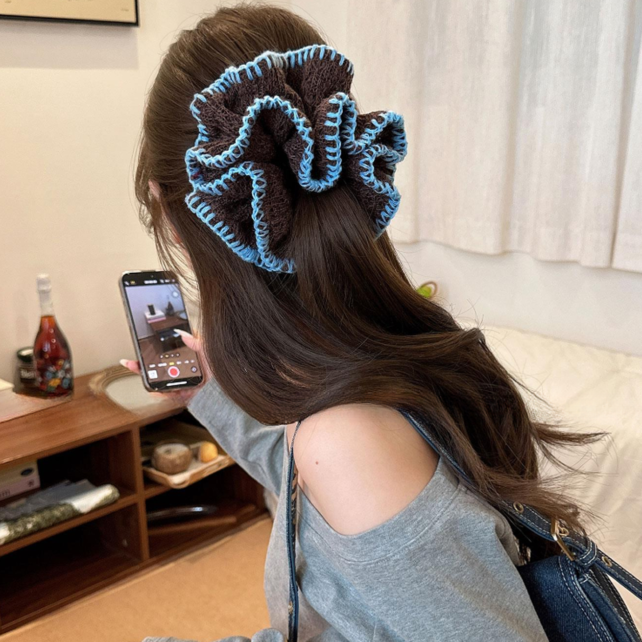 重磅~韩系撞色针织高级感大肠发圈女小蛮腰头绳2025新款皮筋扎头