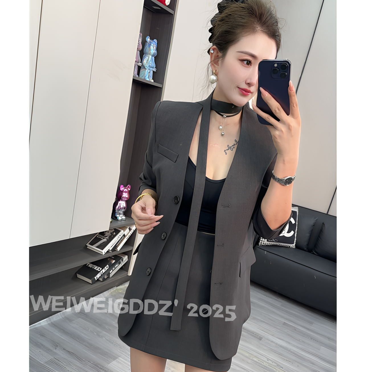 【尚拉娜】V领西装长袖2025秋季女装新款时尚显瘦休闲百搭西服