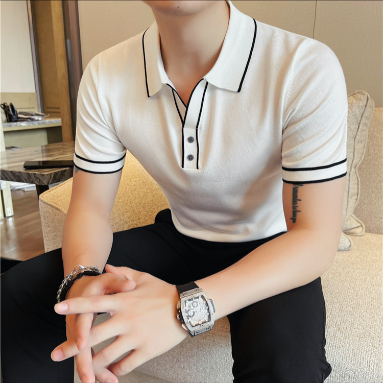 男士透气薄款针织短袖polo衫夏季新款时尚百搭休闲翻领半袖T恤潮