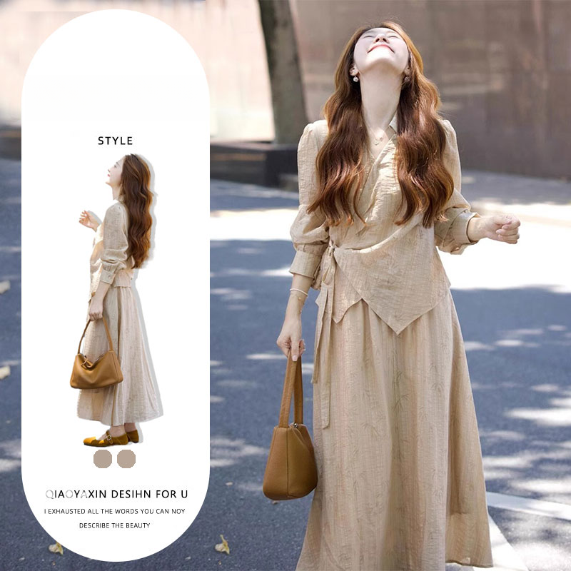 初秋搭配一整套复古新中式禅意清冷感衬衫上衣半身裙子国风套装女