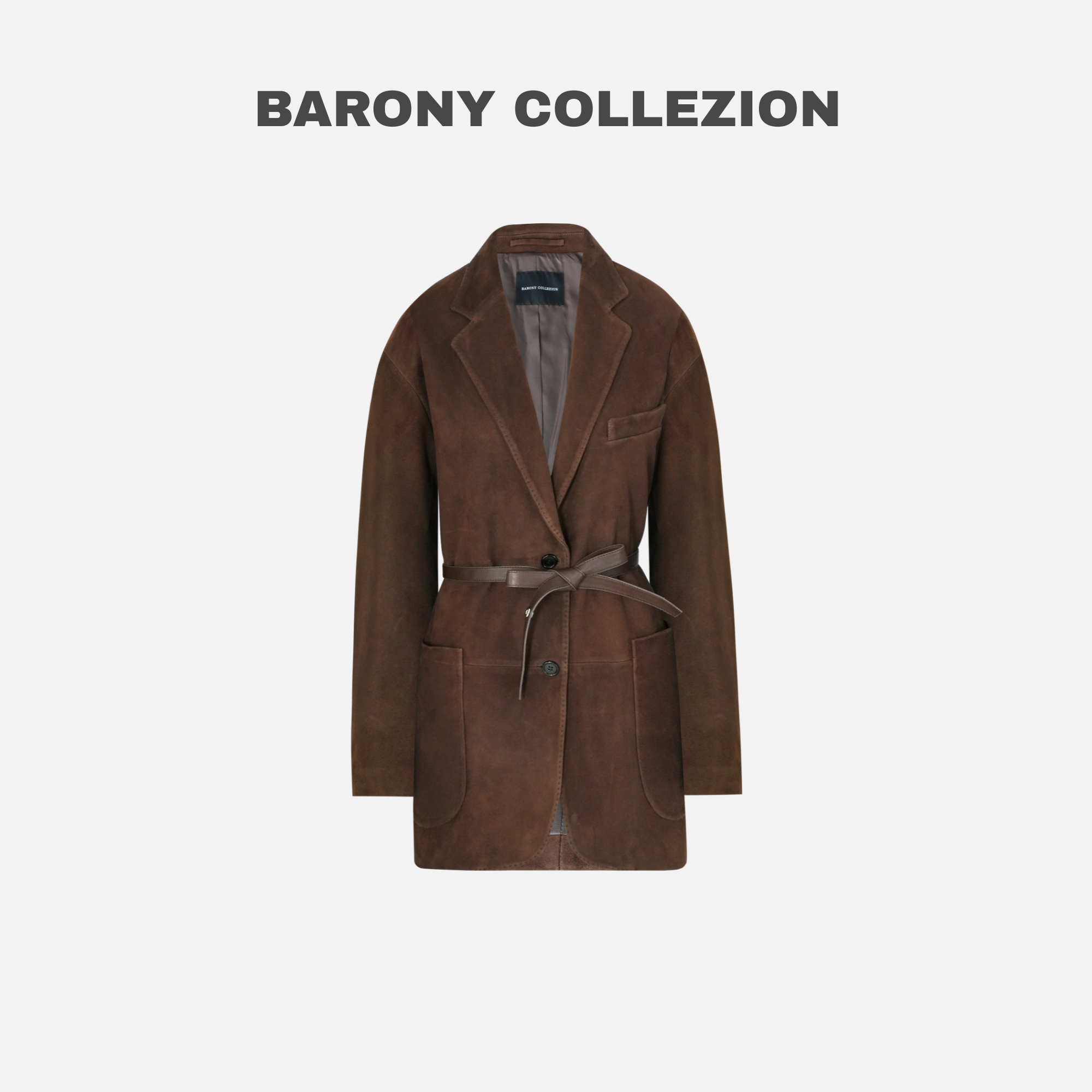 BARONY/98508【】25/26年新款可可棕全绒面西服进口皮外套