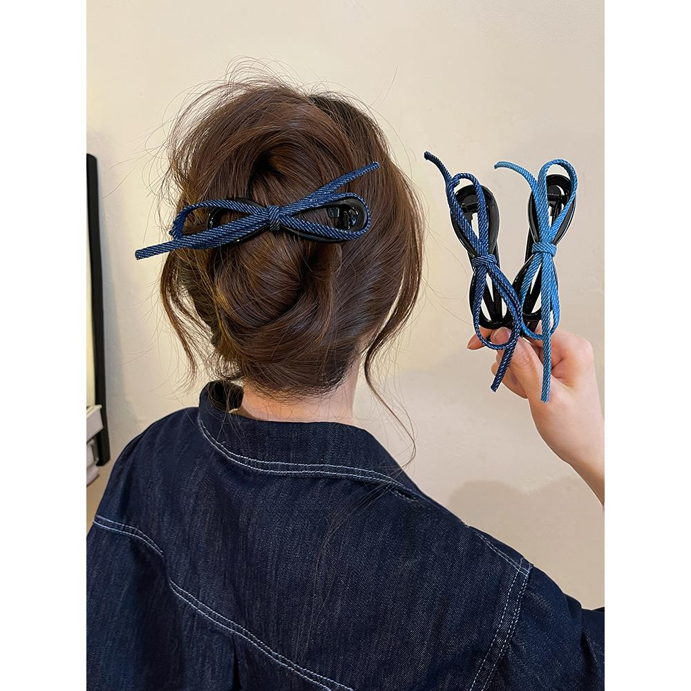 气质牛仔蝴蝶结一字扭扭夹发夹抓夹女2025新款高端后脑勺盘发头饰