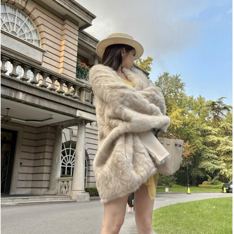 人造皮草 水貂毛廓形毛毛外套女冬慵懒宽松蝙蝠袖韩版披风大衣潮