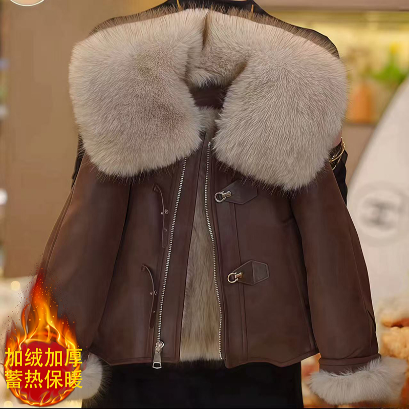 女童加绒皮衣派克服秋冬2025新款免洗双面穿翻领棉服毛毛大衣防风