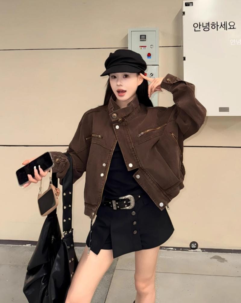 美式复古牛仔机车外套女2025年秋季新款小个子高级设计感夹克上衣