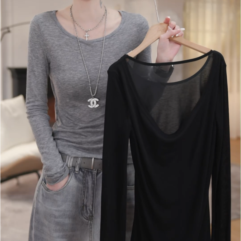2025秋季洋气长袖t恤假两件内搭显瘦修身打底衫LK2502336