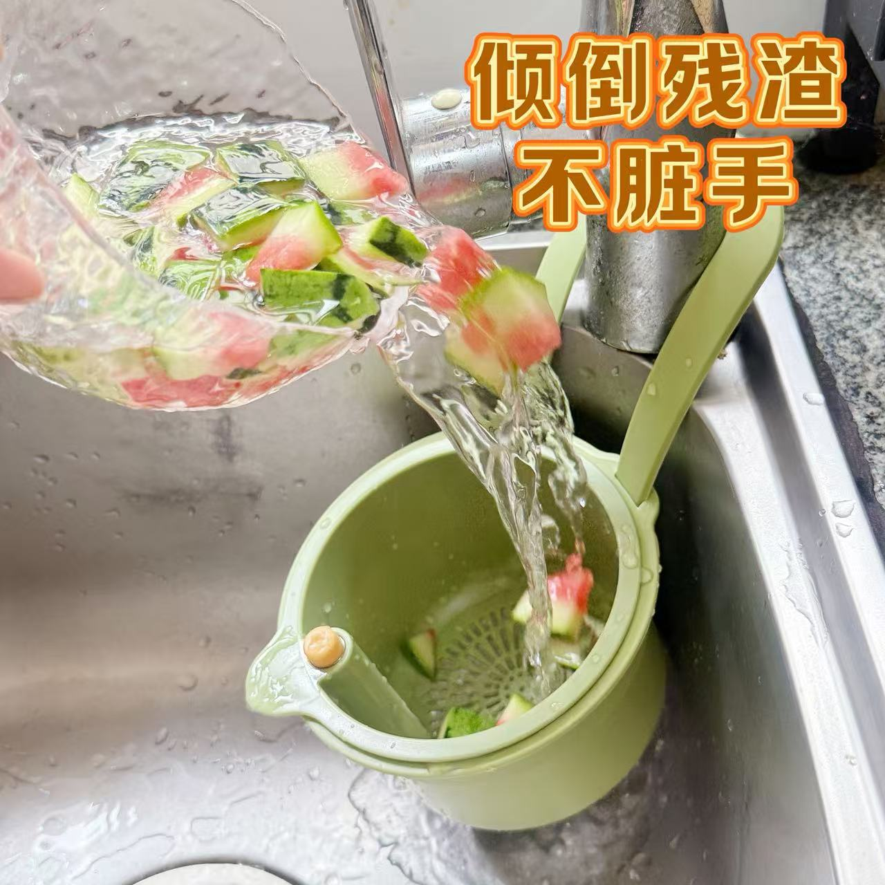 创意多功能按压式水槽过滤收纳挂篮厨房置物架水龙头海绵沥水蓝