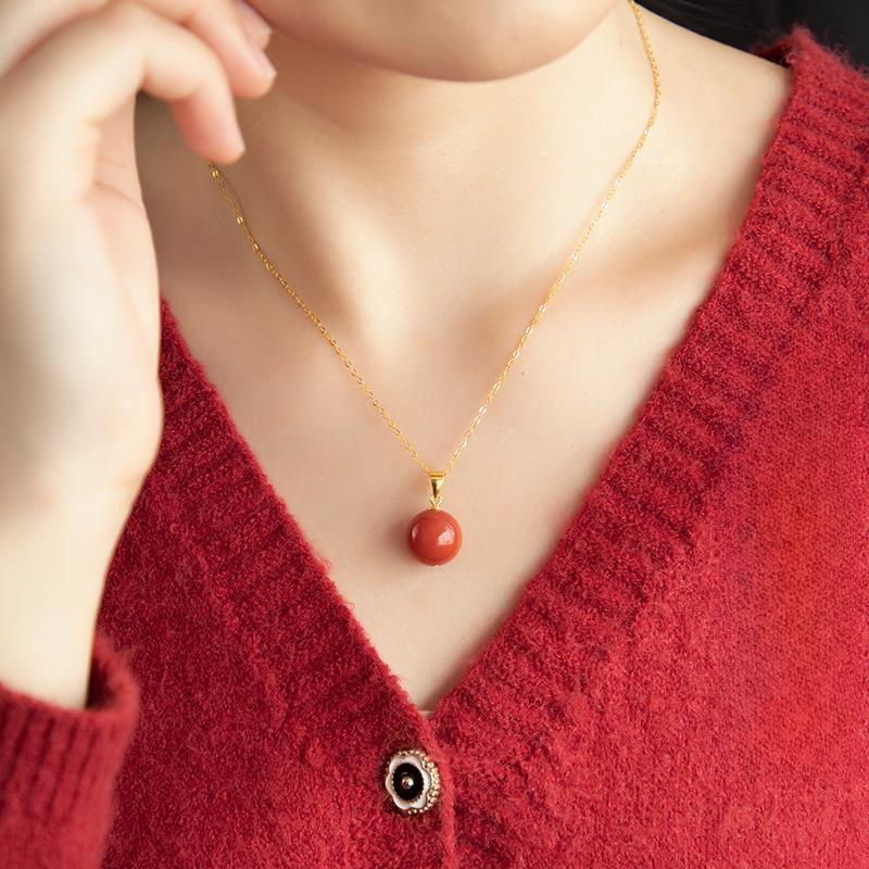 单珠吊坠南红天然保山满肉玛瑙项链女高端气质毛衣链红色长款