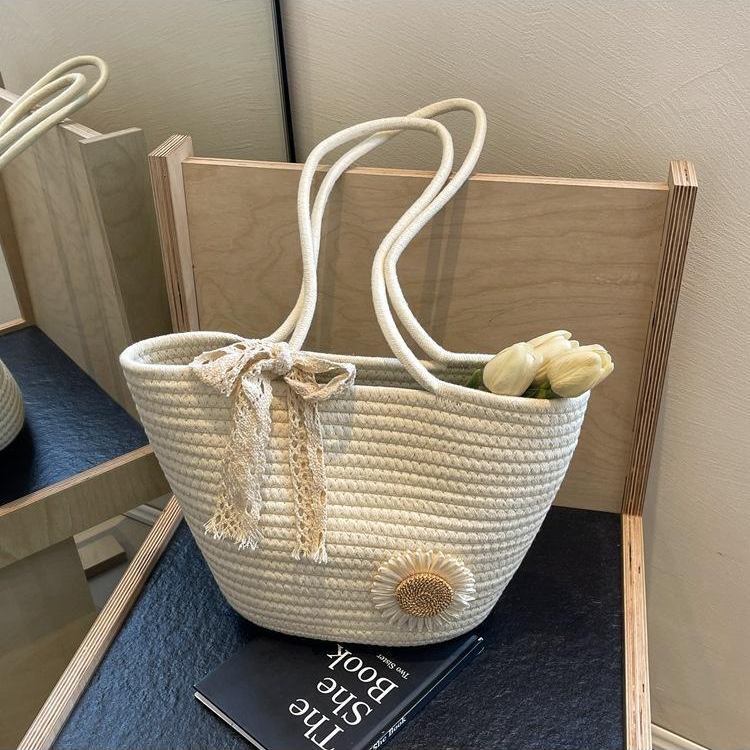 森系雏菊草编2025新款女包夏季单肩包化妆欧若风托特包大容量包包