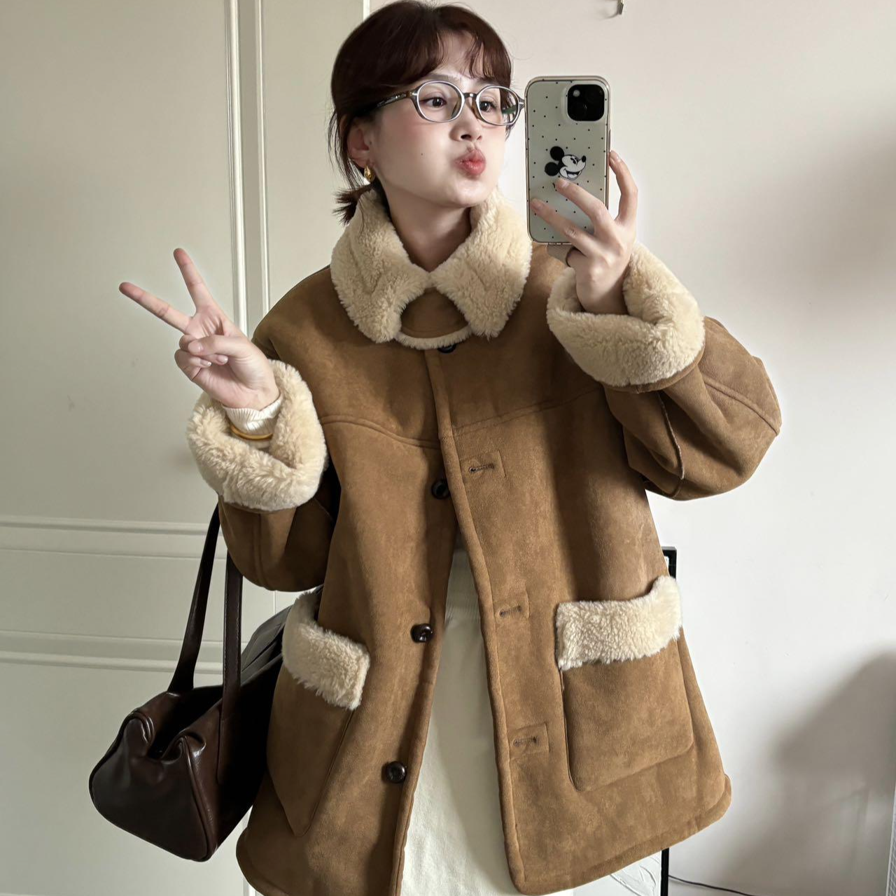 外套女两面穿新款毛毛外套女冬季宽松韩版加厚加绒