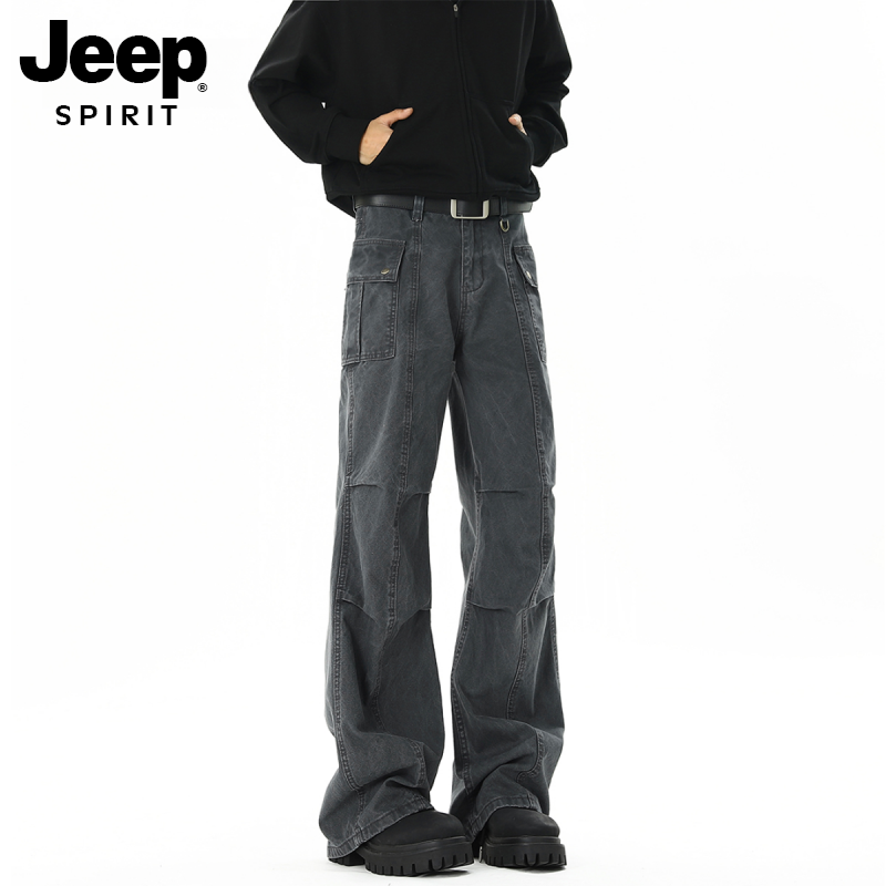 JEEPSPIRIT阔腿美式复古高街工装裤男女夏宽松褶皱直筒休闲裤街头