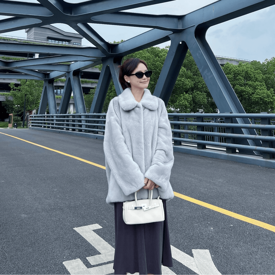 【鹃湖世家】新款进口紫色整貂天鹅绒貂皮大衣显瘦年轻水貂毛皮草