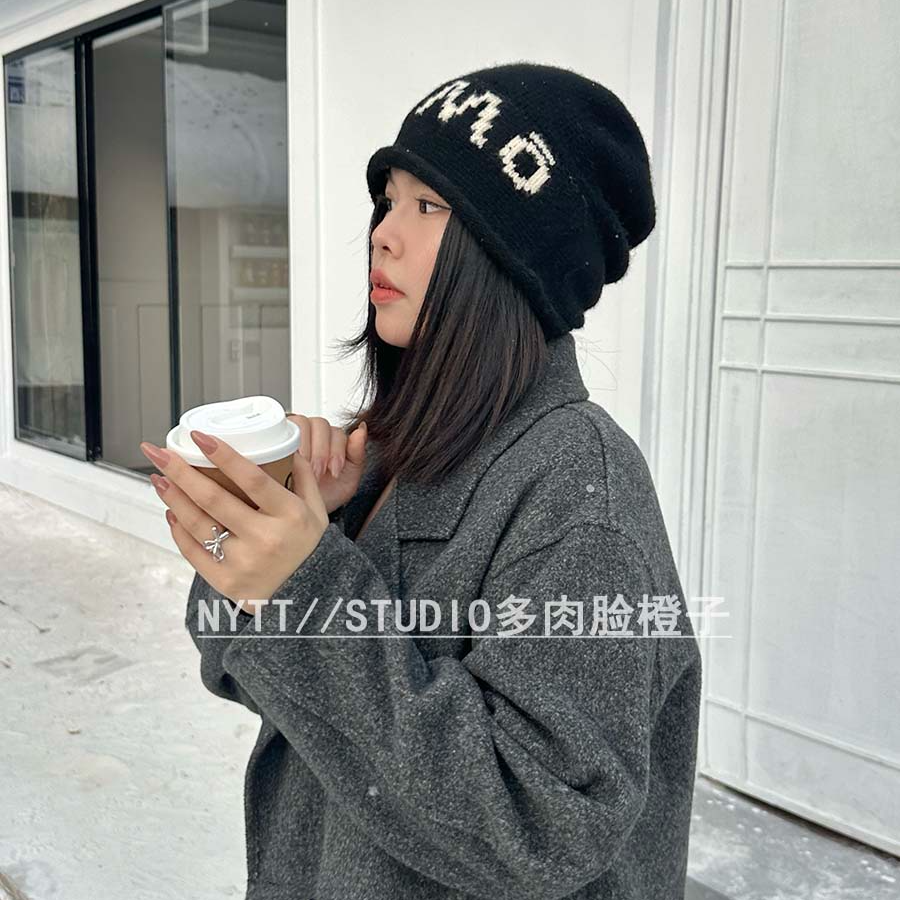 【橙子家】52-62韩系大版 光 字母堆堆冷帽加厚保暖针织帽显脸小