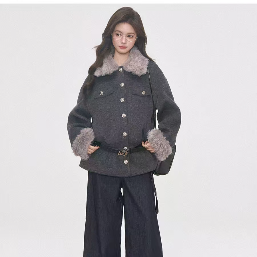新品 WESTAYONE收腰女士复古设计感毛呢外套新款时尚百搭毛呢大衣